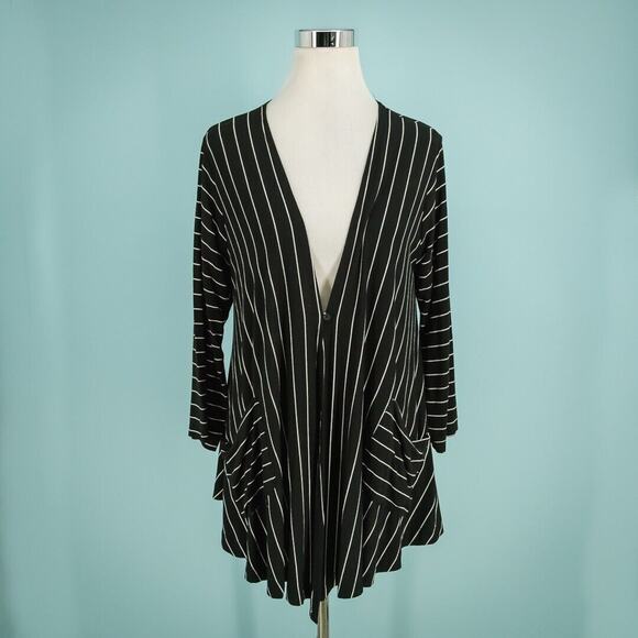 Comfy USA Size Small S Sun Kim Black Stripe V Neck Long Sleeve Button Cardigan - Picture 1 of 5